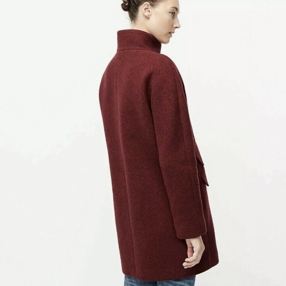 ✨NWT✨ J.CREW Cocoon Coat in Italian stadium-cloth Wool Blend Maroon Sz 0 (XS) - Picture 2 of 16